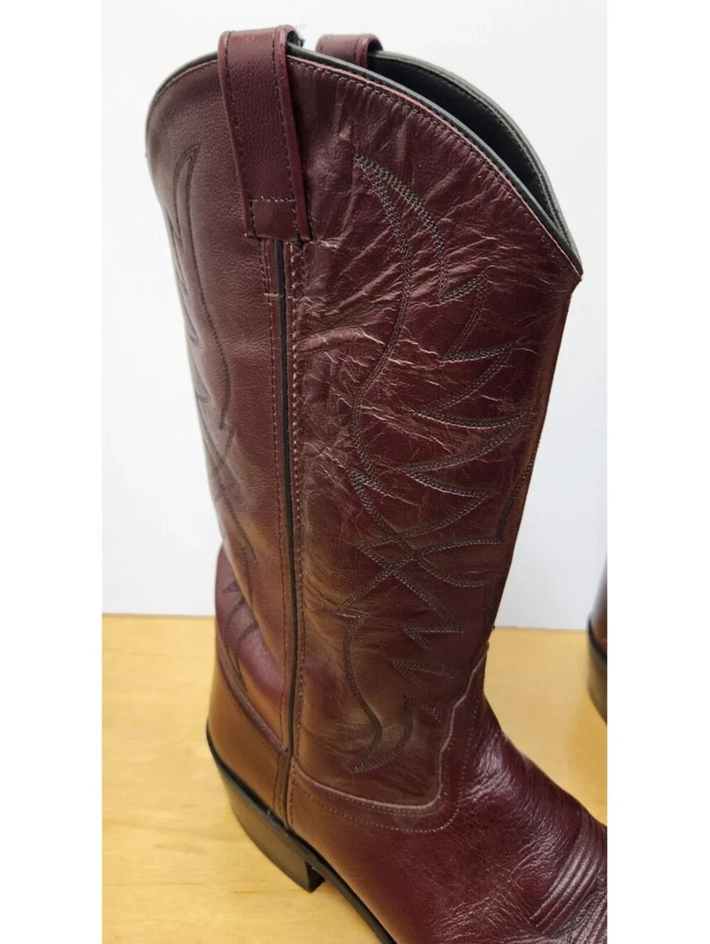 Old West Men’s Burgundy Wine Smooth Leather Western Boots Size 10.5 D SCM7013